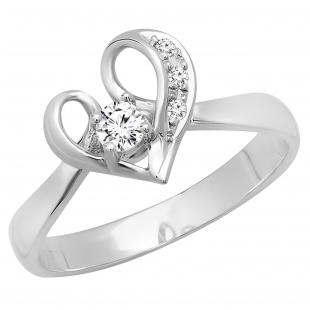 Round Cubic Zirconia Heart Shaped Promise Bridal Ladies Engagement Ring 14K White Gold
