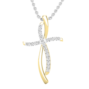0.25 Carat (ctw) Round White Diamond Ladies Swirl Cross Pendant 1/4 CT 10K Yellow Gold