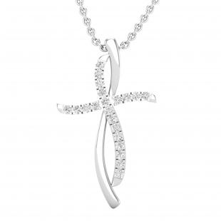 0.25 Carat (ctw) Round White Diamond Ladies Swirl Cross Pendant 1/4 CT Sterling Silver