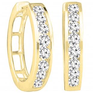 0.30 Carat (ctw) Round White Diamond Ladies Huggies Hoop Earrings 1/3 CT 18K Yellow Gold