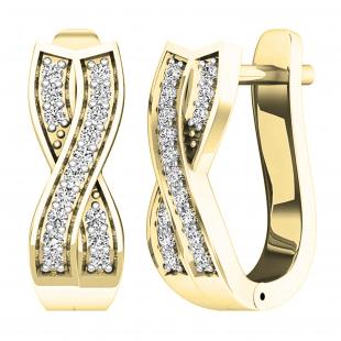 0.20 Carat (ctw) Round White Diamond Ladies Huggies Hoop Earrings 1/5 CT 18K Yellow Gold