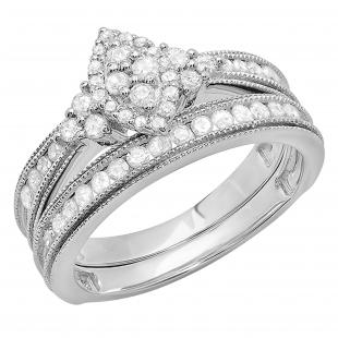 0.80 Carat (ctw) Round Diamond Bridal Marquise Shape Engagement Ring Set 3/4 CT Sterling Silver