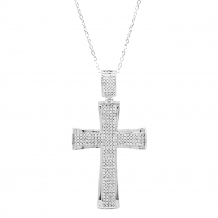 0.55 Carat (ctw) Round White Diamond Mens Cross Religious Pendant 1/2 CT, 18K White Gold
