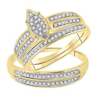 0.25 Carat (ctw) Round White Diamond Men & Womens Engagement Ring Trio Set 1/4 CT 10K Yellow Gold