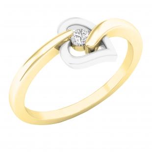 0.05 Carat (ctw) Round Diamond Bridal Solitaire Heart Engagement Ring 14K White & Yellow Gold