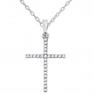 0.16 Carat (ctw) Round White Diamond Womens Roman Cross Religious Pendant 10K White Gold