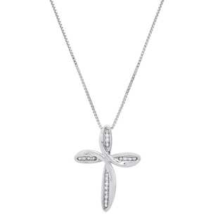 0.05 Carat (ctw) Round White Diamond Ladies Looped Cross Pendant Sterling Silver