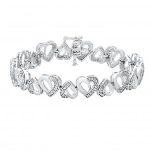 0.20 Carat (ctw) Round White Diamond Ladies Heart Tennis Bracelet 1/5 CT Sterling Silver