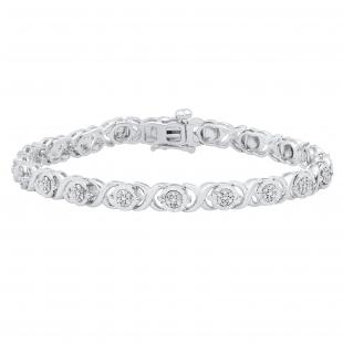 0.25 Carat (ctw) Round White Diamond Ladies Swirl cluster Tennis Bracelet 1/4 CT Sterling Silver