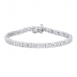 0.25 Carat (ctw) Round & Baguette Diamond Ladies Cluster Tennis Bracelet 1/4 CT Sterling Silver