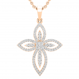 0.45 Carat (ctw) Round White Diamond Ladies Vintage Style Cross Pendant 1/2 CT 10K Rose Gold