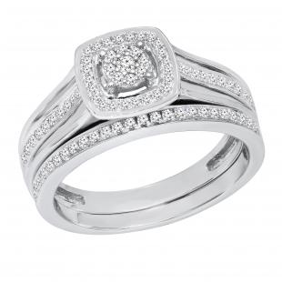 0.35 Carat (ctw) Round White Diamond Ladies Split Shank Engagement Ring Set 1/3 CT Sterling Silver