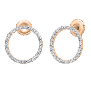 0.60 Carat (ctw) Round White Diamond Ladies Circle Shape Fashion Stud Earrings 18K Rose Gold