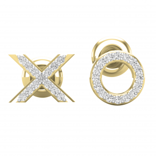 0.10 Carat (ctw) Round White Diamond Ladies XO Stud Earrings 1/10 CT 10K Yellow Gold