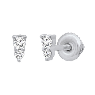 0.10 Carat (ctw) Round White Diamond Ladies 2 Stone Stud Earrings 1/10 CT Sterling Silver