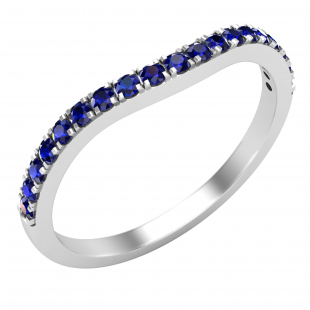 Round Blue Sapphire Ladies Anniversary Contour Wedding Band, Sterling Silver
