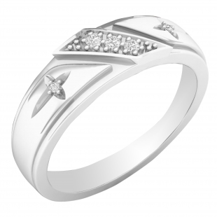 0.04 Carat (ctw) Round White Diamond Mens Sideways Double Cross Wedding Band Sterling Silver