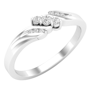 0.10 Carat (ctw) Round White Diamond Ladies 3 Stone Promise Bridal Ring 1/10 CT Sterling Silver