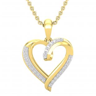 0.10 Carat (ctw) Round White Diamond Ladies Heart Pendant 1/10 CT 18K Yellow Gold