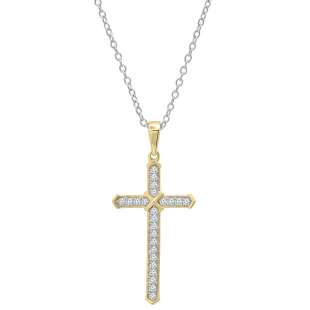 0.20 Carat (ctw) Round White Diamond Mens 'X' Cross Pendant 1/5 CT 10K Yellow Gold