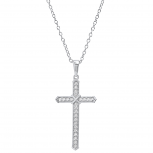 0.20 Carat (ctw) Round White Diamond Mens 'X' Cross Pendant 1/5 CT 18K White Gold