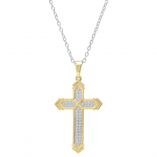 0.14 Carat (ctw) Round White Diamond Mens Fashion Cross Pendant 14K Yellow Gold
