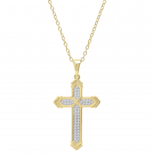 0.14 Carat (ctw) Round White Diamond Mens Fashion Cross Pendant 10K Yellow Gold