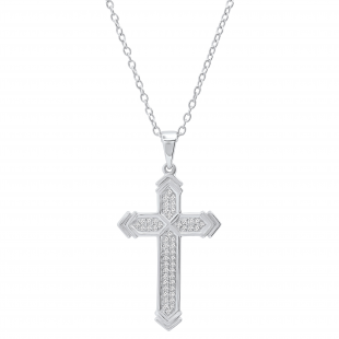 0.14 Carat (ctw) Round White Diamond Mens Fashion Cross Pendant Sterling Silver