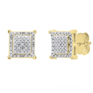 0.15 Carat (ctw) Round White Diamond Ladies Square Shape Stud Earrings 18K Yellow Gold
