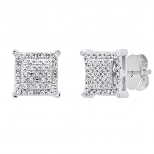 0.15 Carat (ctw) Round White Diamond Ladies Square Shape Stud Earrings Sterling Silver