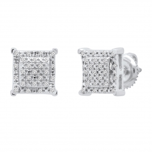0.15 Carat (ctw) Round White Diamond Ladies Square Shape Stud Earrings Sterling Silver