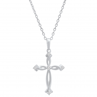 0.12 Carat (ctw) Round White Diamond Ladies Twist Cross Pendant Sterling Silver