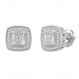 0.20 Carat (ctw) Round Diamond Ladies Cushion Vintage Style Stud Earrings 1/5 CT Sterling Silver