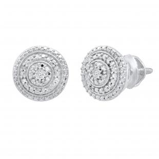 0.10 Carat (ctw) Round White Diamond Ladies Cluster Flower Stud Earrings 1/10 CT Sterling Silver