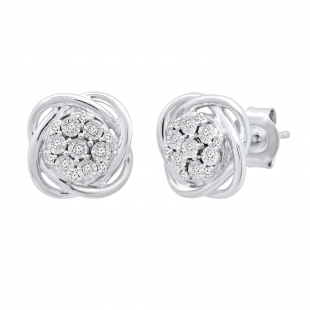 0.10 Carat (ctw) Round White Diamond Ladies Orbit Cluster Stud Earrings 1/10 CT Sterling Silver