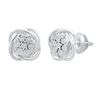 0.10 Carat (ctw) Round White Diamond Ladies Orbit Cluster Stud Earrings 1/10 CT Sterling Silver