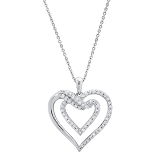 0.50 Carat (ctw) Round White Diamond Ladies Double Heart Pendant 1/2 CT Sterling Silver