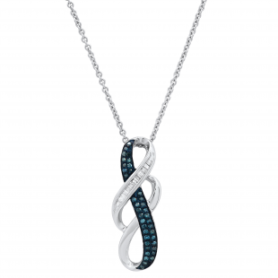 0.20 Carat (ctw) Round Blue & Baguette White Diamond Ladies Swirl Pendant 1/5 CT, Sterling Silver