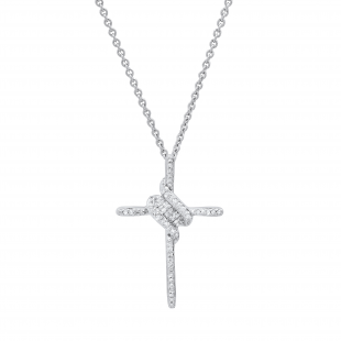 0.25 Carat (ctw) Round & Baguette Diamond Ladies Cross Religious Pendant 1/4 CT Sterling Silver