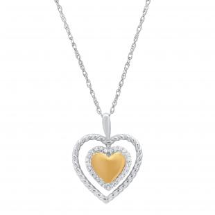 0.10 Carat (ctw) Round Diamond Ladies Rope Heart Pendant 1/10 CT Yellow Gold Plated Sterling Silver
