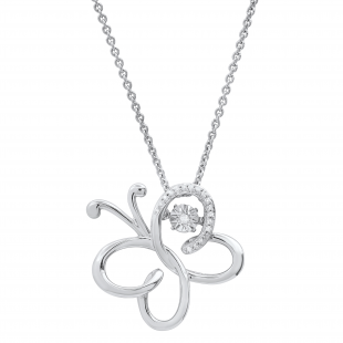 0.05 Carat (ctw) Round White Diamond Ladies Heart Shaped Butterfly Pendant Sterling Silver