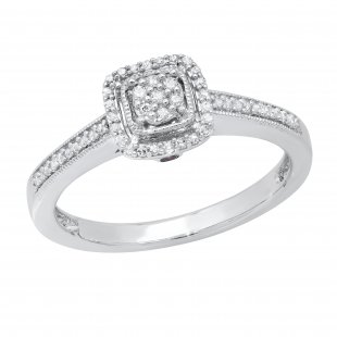 Round Amethyst & White Diamond Ladies Cluster Flower Engagement Ring Sterling Silver