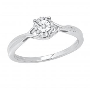 0.06 Carat (ctw) Round White Diamond Bridal Cluster Flower Engagement Ring Sterling Silver