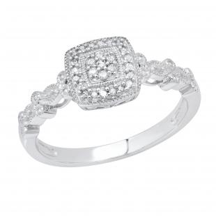 0.11 Carat (ctw) Round White Diamond Ladies Bridal Cluster Engagement Ring Sterling Silver
