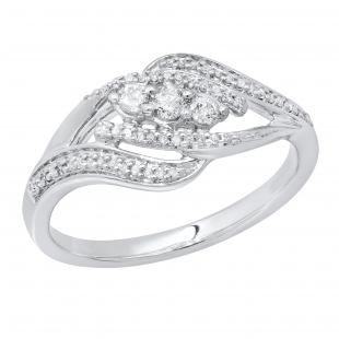 0.25 Carat (ctw) Round White Diamond Ladies Swirl 3 Stone Engagement Ring 1/4 CT Sterling Silver