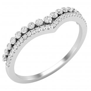 0.25 Carat (ctw) Round White Diamond Ladies Chevron Wedding Band 1/4 CT 10K White Gold