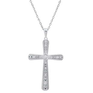 0.10 Carat (ctw) Round White Diamond Ladies Vintage Style Cross Pendant 1/10 CT Sterling Silver