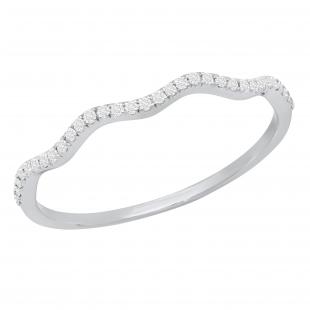 0.10 Carat (ctw) Round White Diamond Bridal Wave Wedding Anniversary Band 1/10 CT Sterling Silver