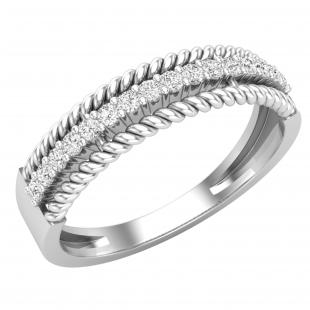 0.19 Carat (ctw) Round White Diamond Ladies Rope Style Anniversary Wedding Band Sterling Silver