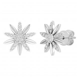 0.16 Carat (ctw) Round White Diamond Ladies Flower Shape Stud Earrings Sterling Silver